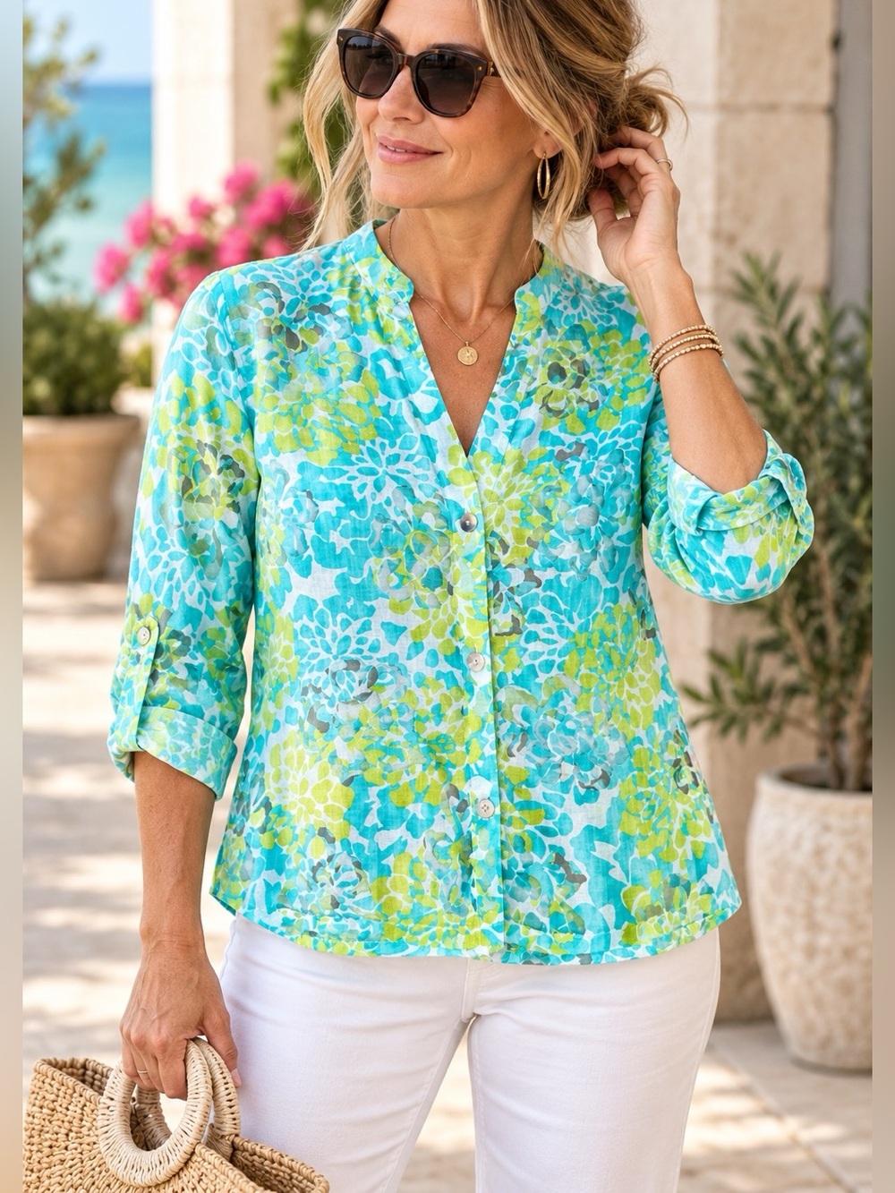 Bright Floral Kids Jacket - Aqua & Lime